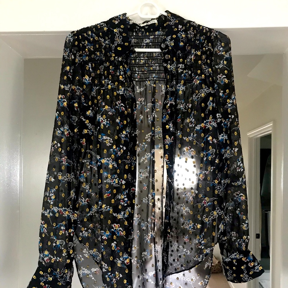 Veronica Beard Sheer Ruched Blouse Size 0